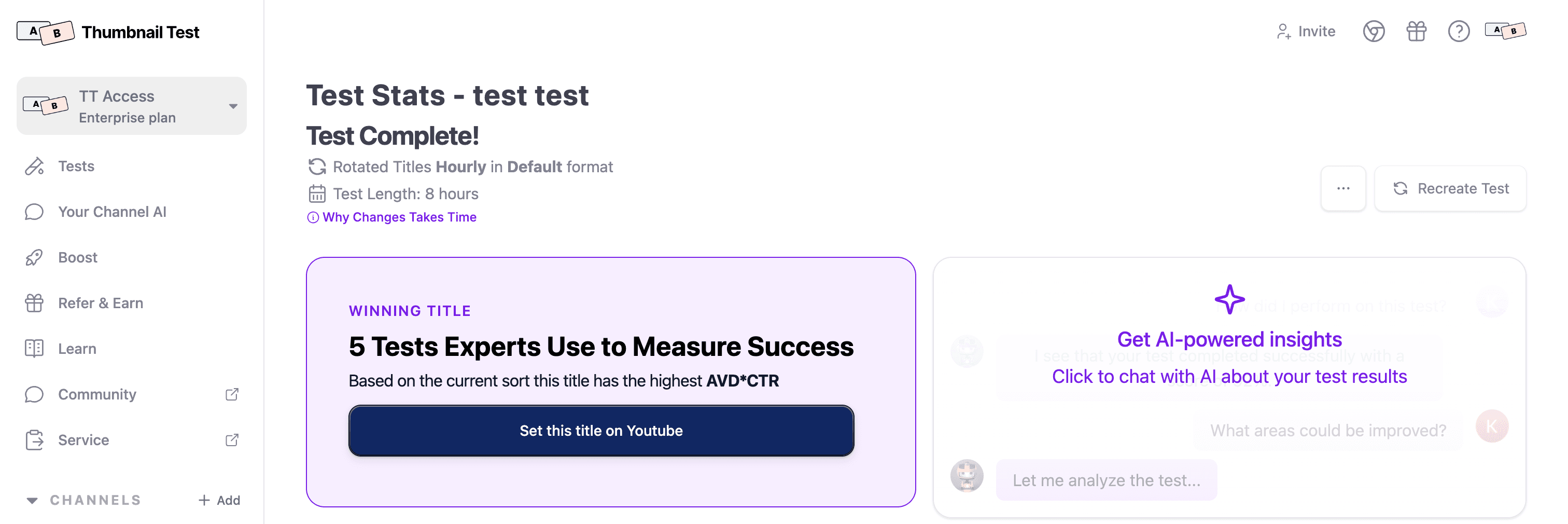 ThumbnailTest's results page for a finished test